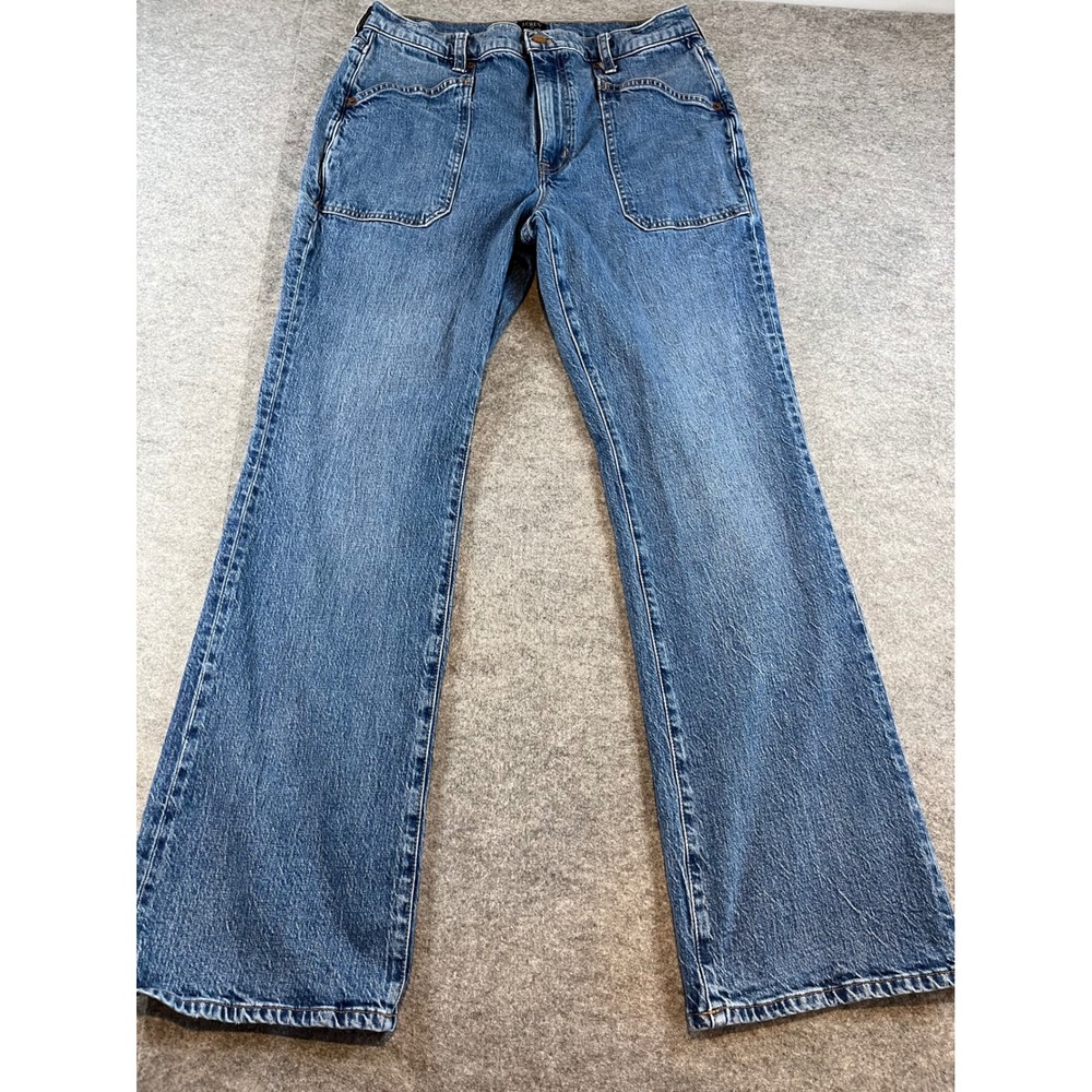 J.Crew Women High-Rise Bootcut Blue Denim Jeans 30 Patch Pocket Stretch Retro
